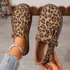 Fashion Women T-Strap Shoes Natural Genuine Leather Flat Shoes Round Toe Buckle Ladies Footwear Autumn Leopard Print 40 Casual Shoes