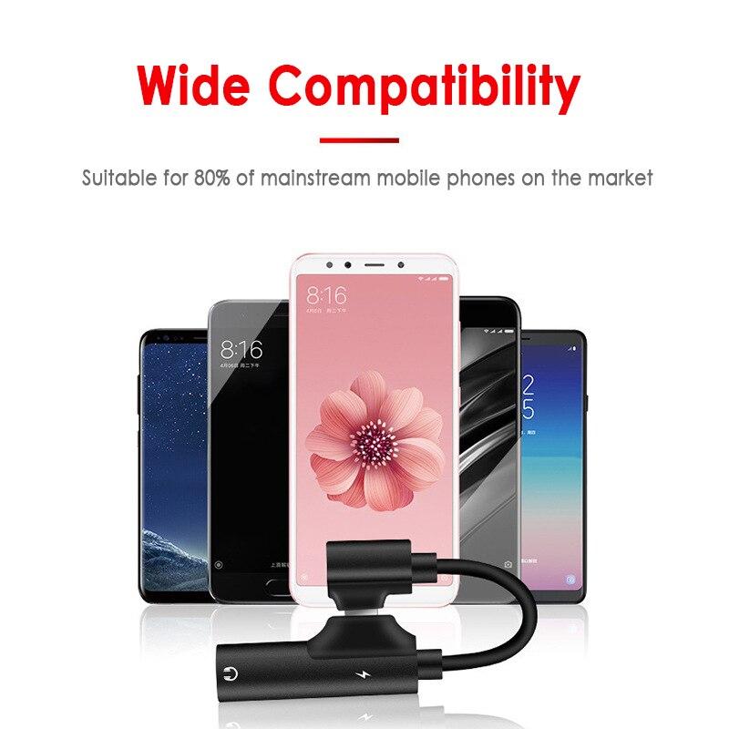 AUX Lightning USB C To 3.5mm Jack Audio Charging 2 In 1 Connector Earphone Changer Dual Plug For Iphone 11 12 Huawei Xiaomi Mi Note 7 8 9 Type-C Cable