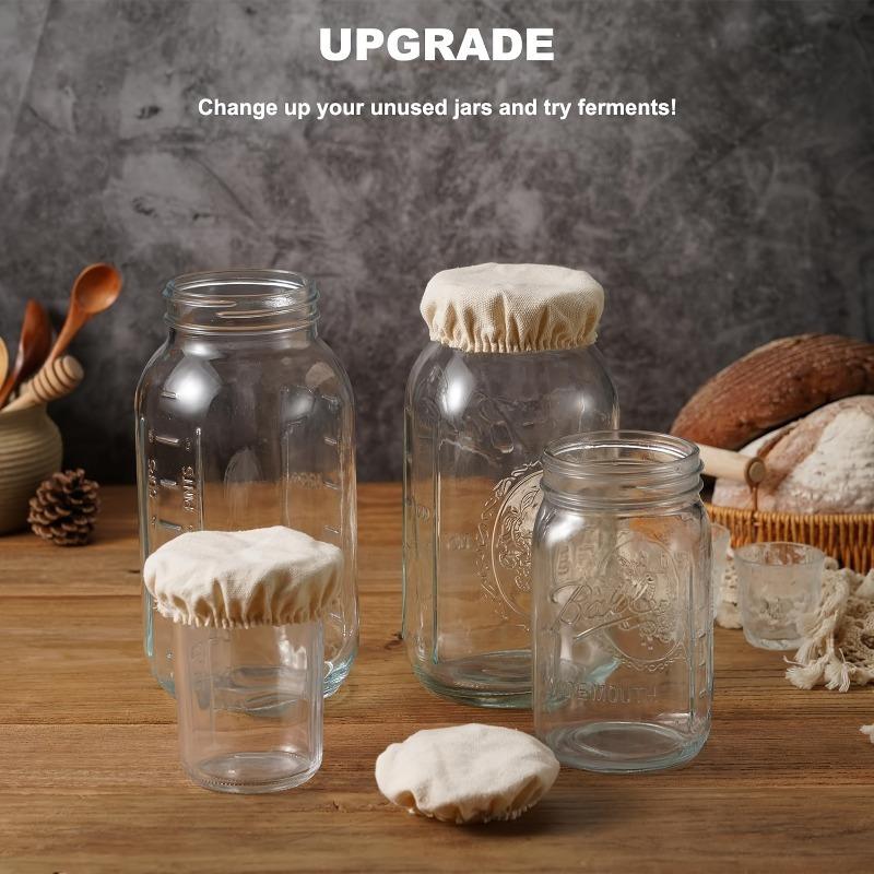 Тканевые крышки для банок из пшеничной соломы, многоразовые, моющиеся, эластичные, для закваски на пшеничной муке, комбучи, кефира, ферментации, подходят для банок 3-4 дюйма, высококачественные