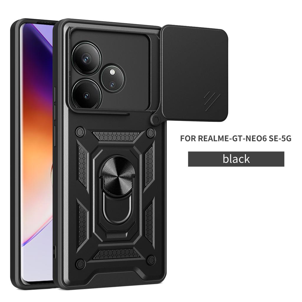 Чехол для Realme GT 6 Чехол-обложка для Realme GT 6T Чехол для Realme GT Neo 6 se Магнитное кольцо-держатель Бронированный чехол для телефона Защитная задняя крышка со шторкой для камеры