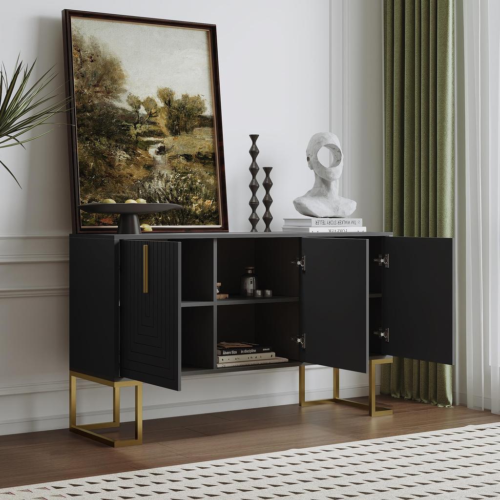 Sideboard Kommode with 3 Doors, Modern Kitchen Cabinet with Adjustable Shelf, Buffet Cabinet with Plenty of Storage Space, Simple Style