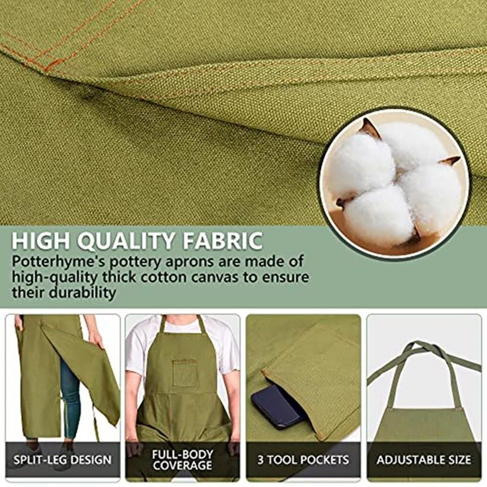Washable Full Coverage Pottery Apron Adjustable Gardening Pinafore Split Leg Apron Washable