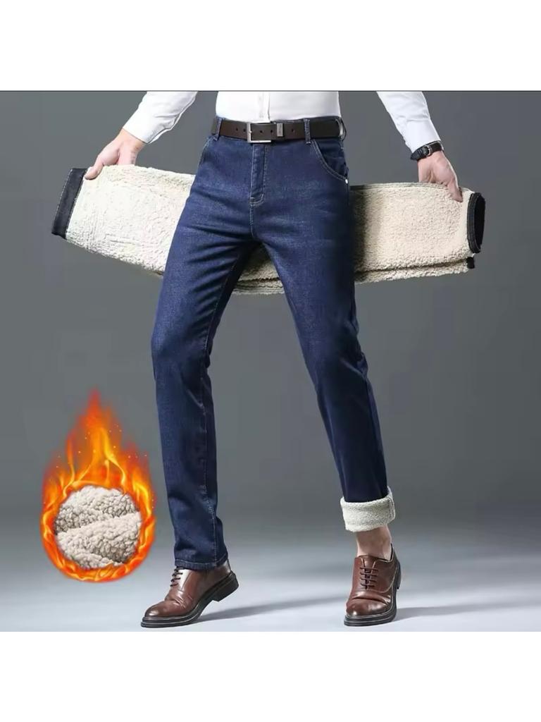 RogueWave Winter Lamb Fluff Denim Straight Pants Thicken Big Size Jeans High Waist Stretch Jeansy Fleece Lined Warm Slim Vaqueros