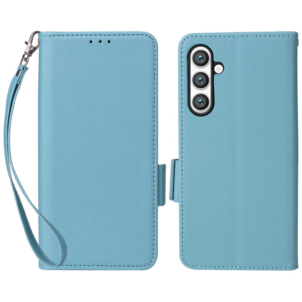 For Samsung Galaxy S24 FE Case with Wrist Strap Litchi Texture PU Leather Wallet Phone Cover