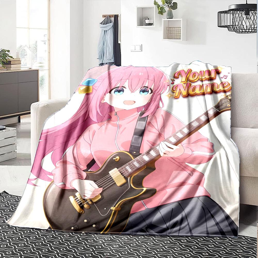 1pc BOCCHI THE ROCK Blanket with Custom Name, Gift, for Men and Women, Soft Blanket, Good for Sofa Bed Couch Travel, Lightweight Flannel Blanket