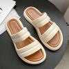 Cross Band White Leather Platform Slippers Women Luxury Designer Slides Shoes Soft Belt Beach Sandalias Woman Outdoor Sandals