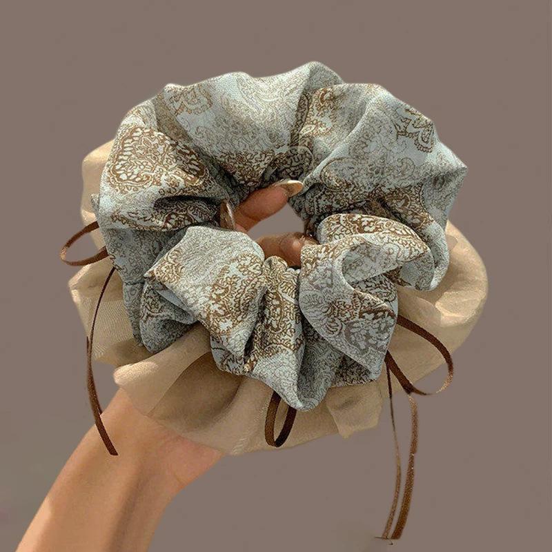 Elegant Top Grade Print Chiffon Large Intestine Scrunchie For Women Hair Tie Hair Band Hair Ring Fashion Hair Accessories