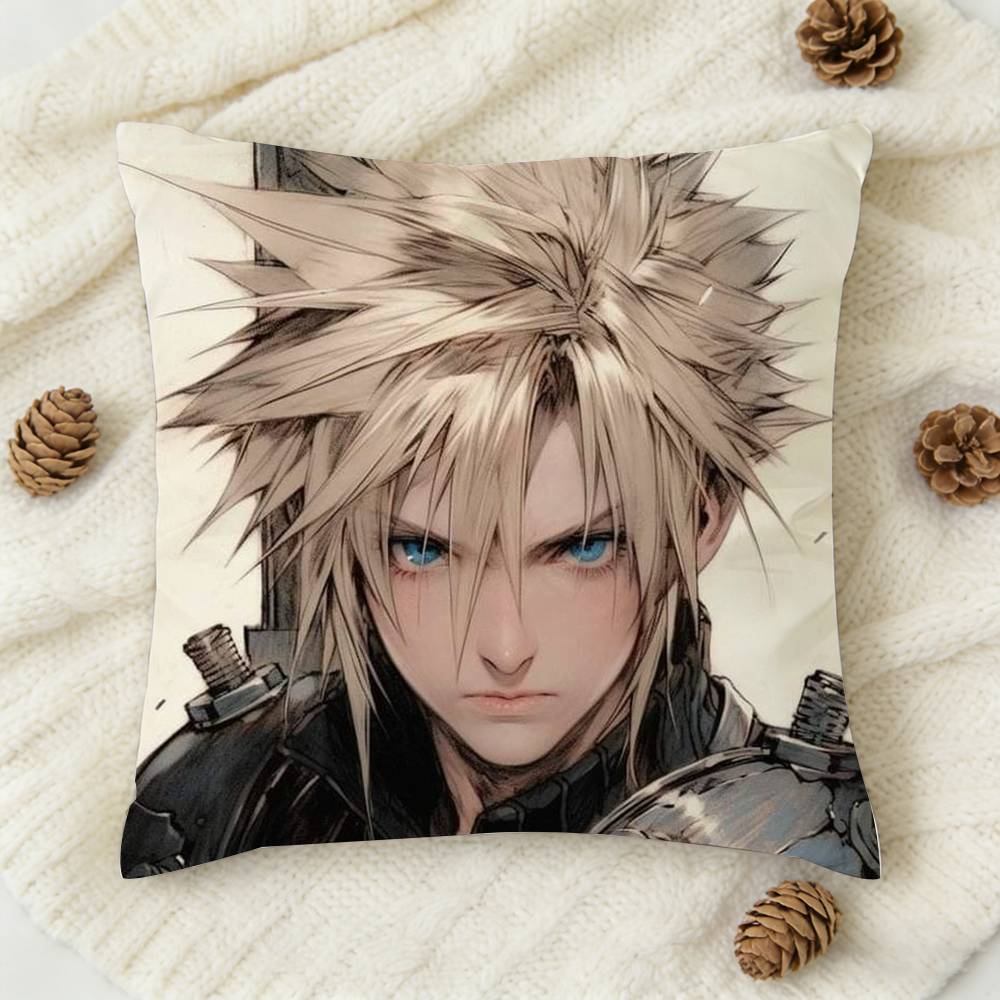Games Figure Tifa Cloud Strife Doublesided Printed Square Decorative Cushion Cover for Sofa Living Room Home Decor