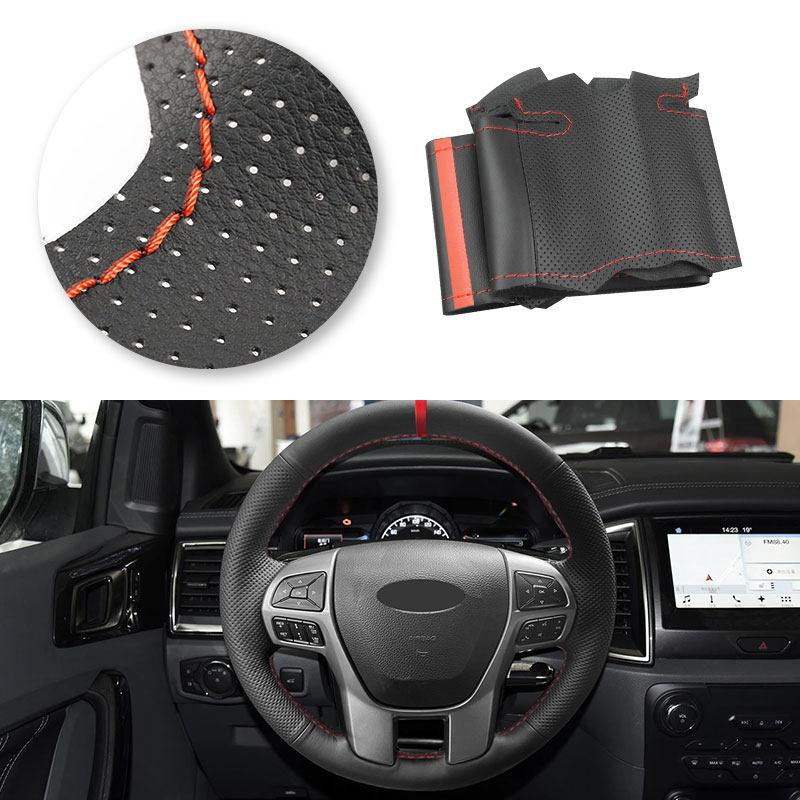 Hand-stitched Car-styling For Ford Ranger Everest 2016 2017 2018 Interior Microfiber Leather Steering Wheel Cover Trim
