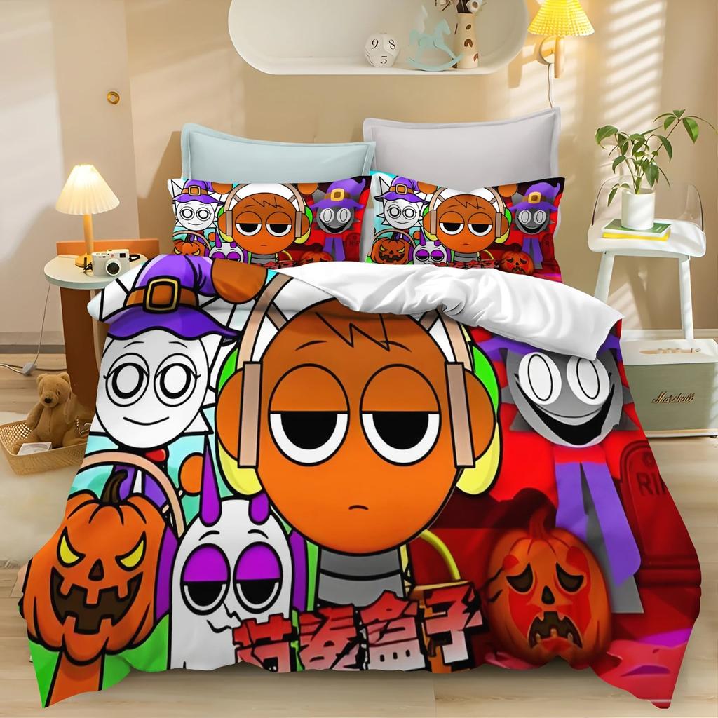 Exquisite Cartoon 3D Printed S-Sprunki Bedding Set 3pcs Duvet Cover Pillowcase Single Twin Double Queen King Size for Kids Boy