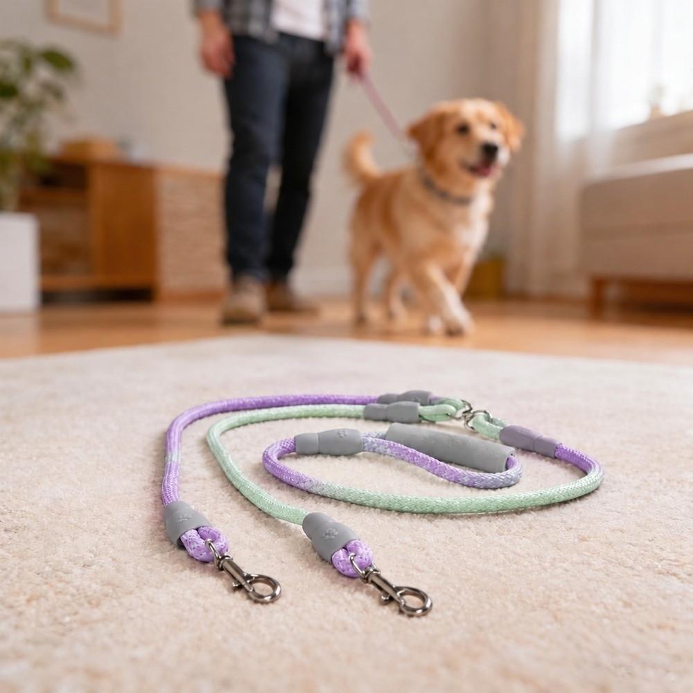 1.2cmx0.8M+1.0cmx0.6M Lightweight Two Dog Lead Multi Colors Dual Pet Leash  Outdoor Travel