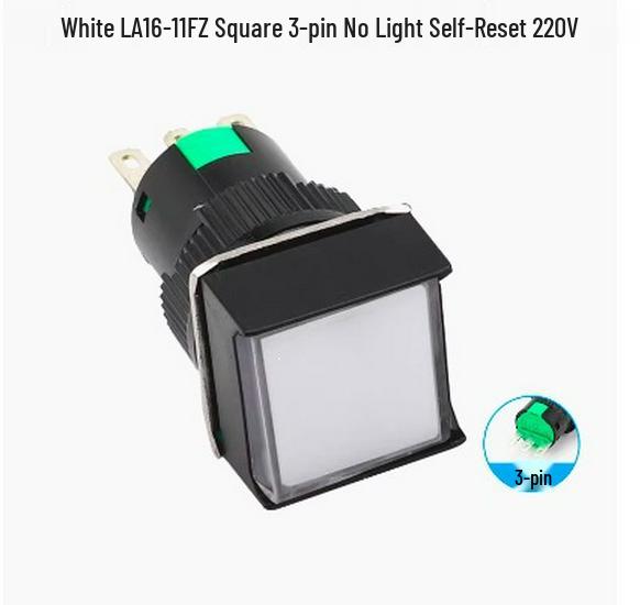 Square Button Switch, LA16-11FZ, 16mm, 3/5-Pin, 12V/24V, Self-Reset/Locking, with Light