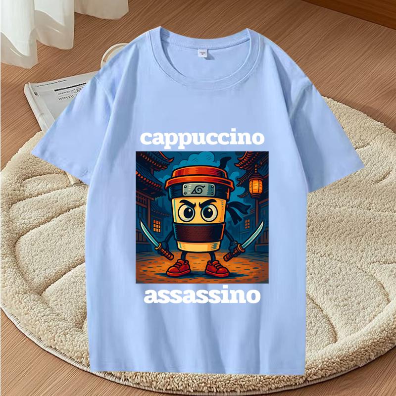 Графические футболки Cappuccino Assassino Смешная итальянская футболка с мемом Brainrot Модная повседневная футболка с коротким рукавом Streetwear Топы