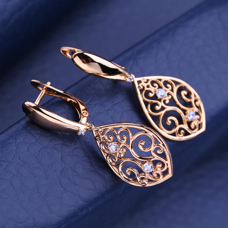 FEEYOO серьги-клипсы цвета розового золота, модные серьги с цветком для женщин, длинные висячие серьги с кубическим цирконием, ювелирные изделия