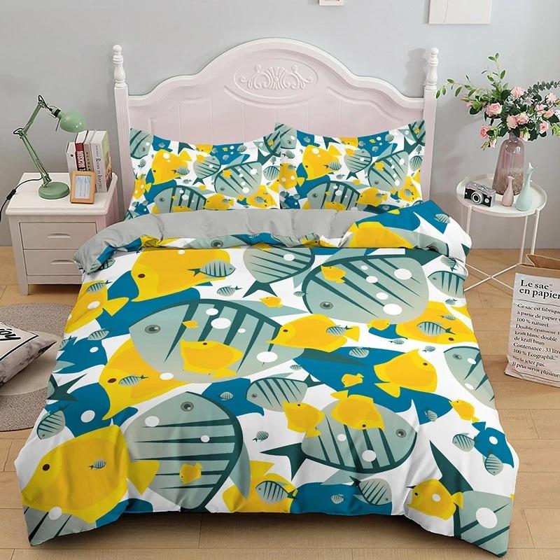 Goldfish Duvet Cover King/Queen Size Golden Red 3D Animal Bedding Set for Kid Teen Adult,Fish Themed Quilt Cover with Pillowcase