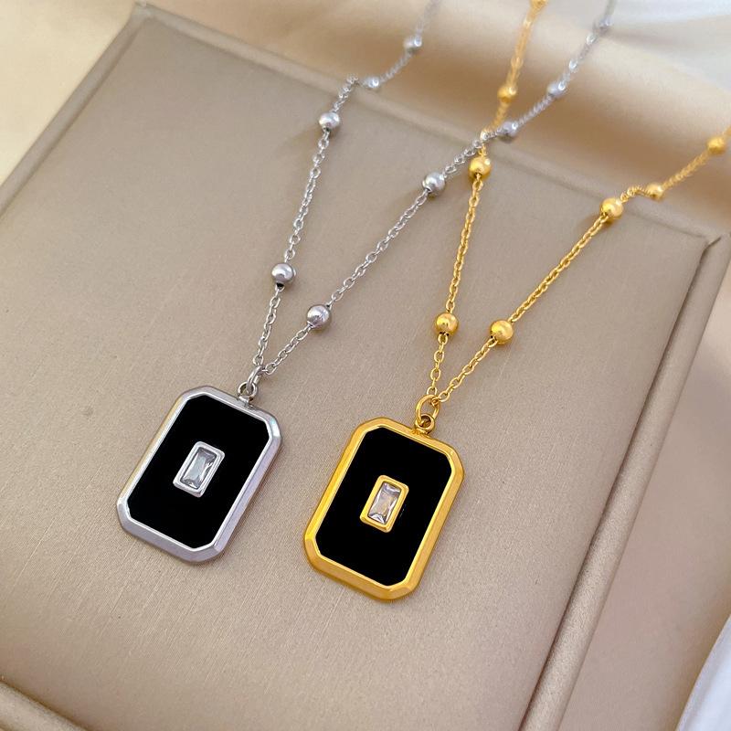 Квадратная пластина Круглая бусина Темперамент Личность Минималистичный Печной Настоящее золото Женское ожерелье на ключицу