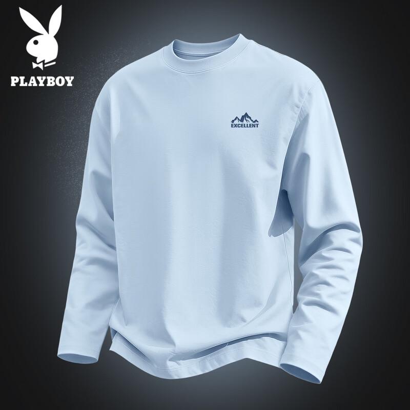 PLAYBOY Men's Long-Sleeve Pure Cotton Casual Crewneck T-Shirt