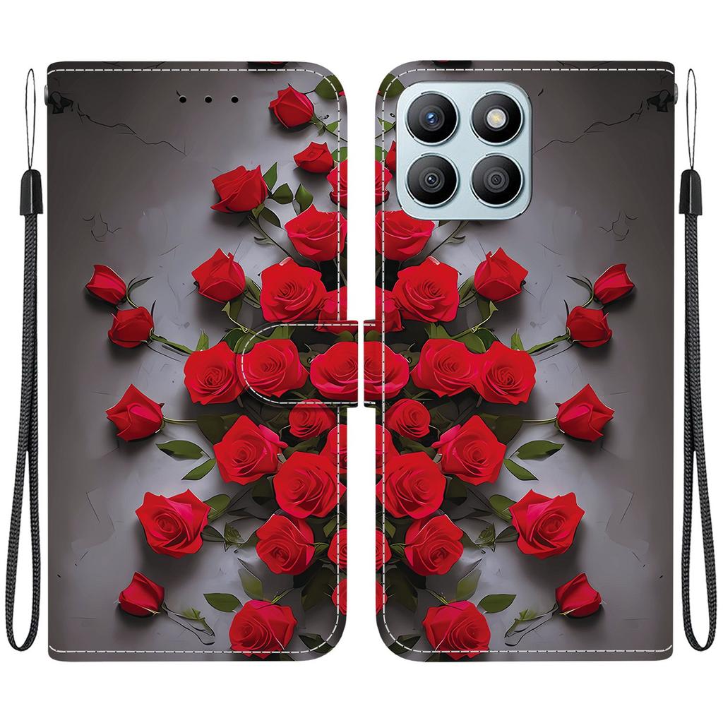 Чехол-книжка из искусственной кожи ручной работы для Honor X8b, противоскользящая противоударная крышка с ремешком на запястье и дизайнами в виде сердца/розы/кошки