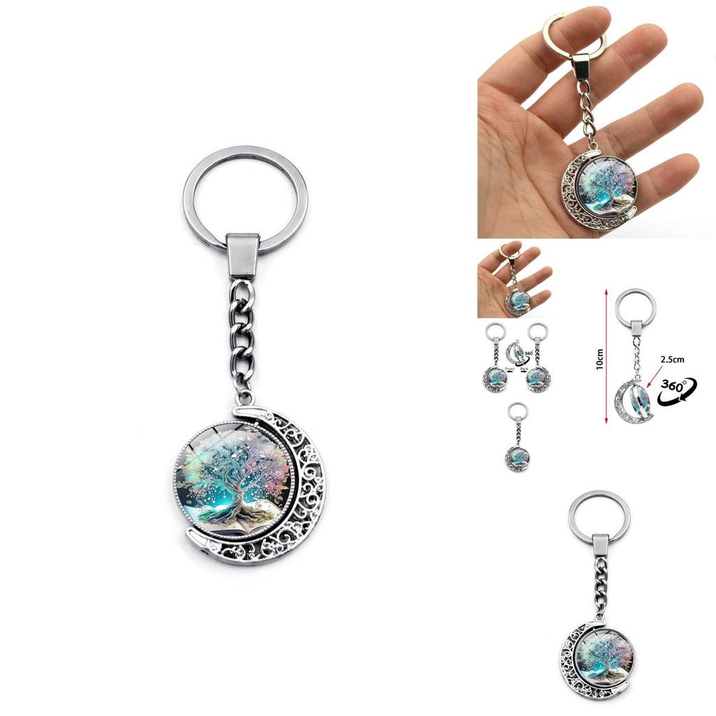 Узор Древо Жизни Двусторонний Вращающийся Кулон-Луна Брелок Металлическое Кольцо для Ключей Креативный Маленький Подарок Цинковый Сплав