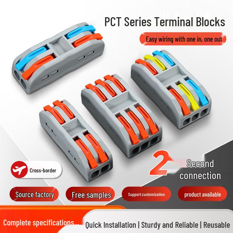 PCT Push-in Quick Wiring Terminal and Branch Connector for Stranded/Solid Wire, 2-in 2-out