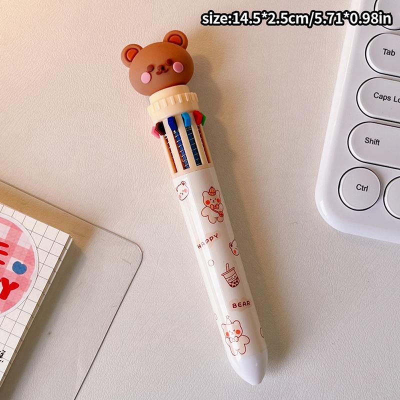 Кавайный медведь, мультяшный силиконовый 10 цветов, массивная шариковая ручка, школьные канцелярские товары