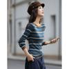 Women's Autumn Striped Slim-fit Knit Sweater with Merino Wool Blend