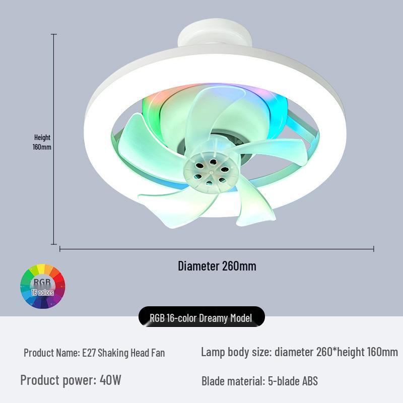 360° RGB вращающийся вентилятор-светильник с пультом ДУ, цоколь E27, бесступенчатое затемнение, трехцветное управление