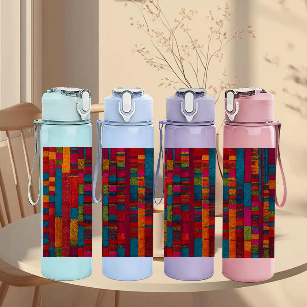 1 шт. Яркая мозаика Color Block, 750 мл, цветная пластиковая спортивная бутылка для воды, герметичная крышка с откидной соломинкой, для спорта, офиса, дома