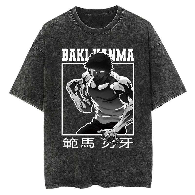 Baki Print Vintage Cotton Tees For Men Women Summer Casual Tshirt Tees Gym Workout Training Short Sleeve Tops Outfits