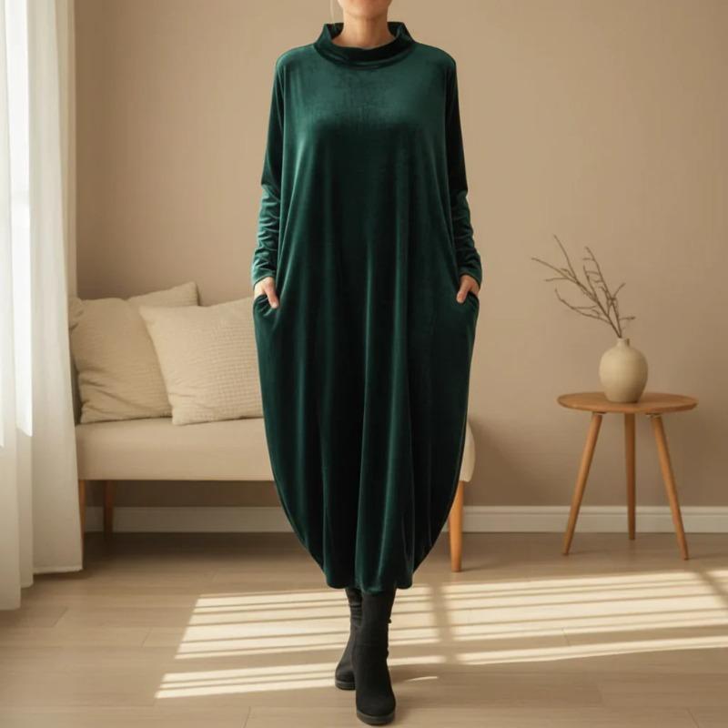 DICIFY Women's Fashion O-Neck Long Sleeve Autumn Winter Solid Color Print Casual Dresses