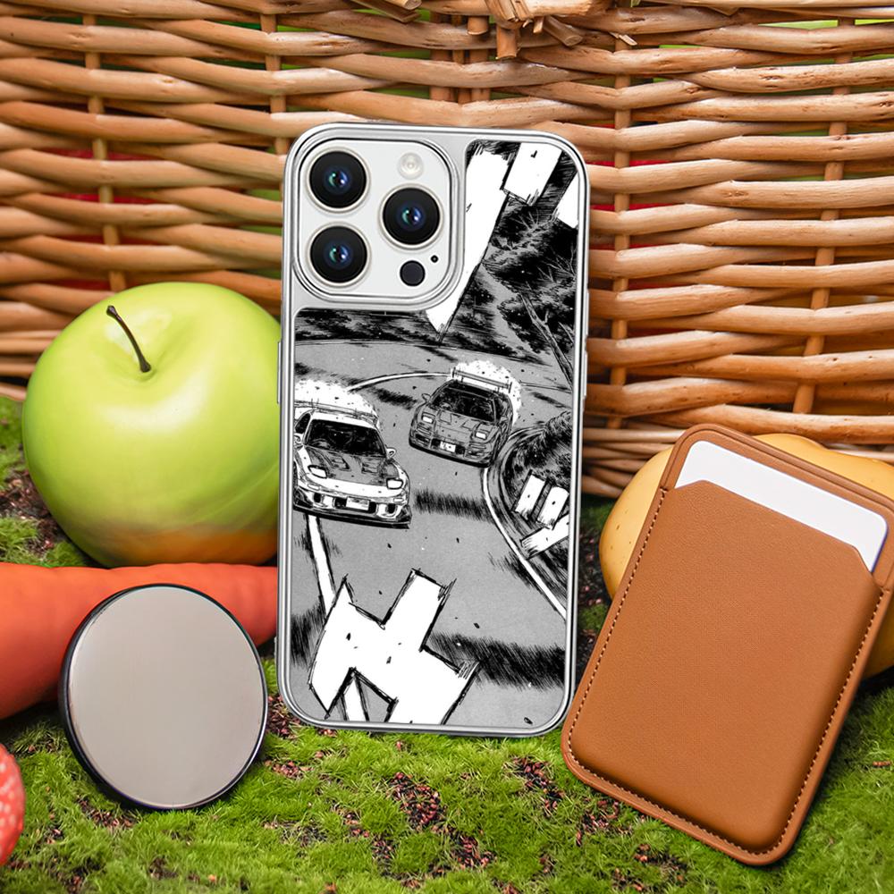 Чехол для телефона спортивный автомобиль из аниме Initial D Racing для iPhone 16 15 14 13 12 11 Pro Max Защитный чехол из овчины с серебристым краем