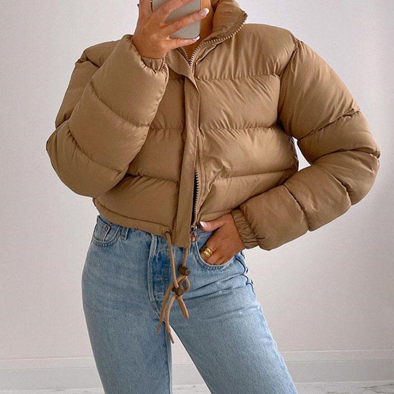 Зимние теплые куртки с воротником-стойкой и длинными рукавами на молнии, короткие хлопковые стеганые куртки