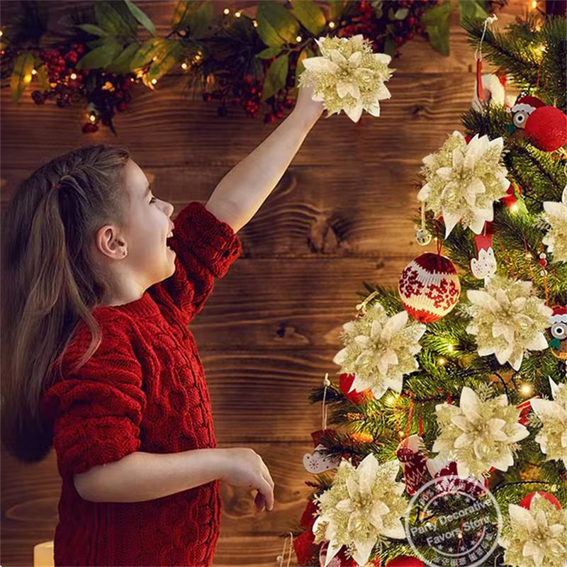 14 см подарочный новогодний блеск искусственный для дома веселые рождественские украшения рождественские цветы елочные украшения 1 шт нежные ювелирные изделия