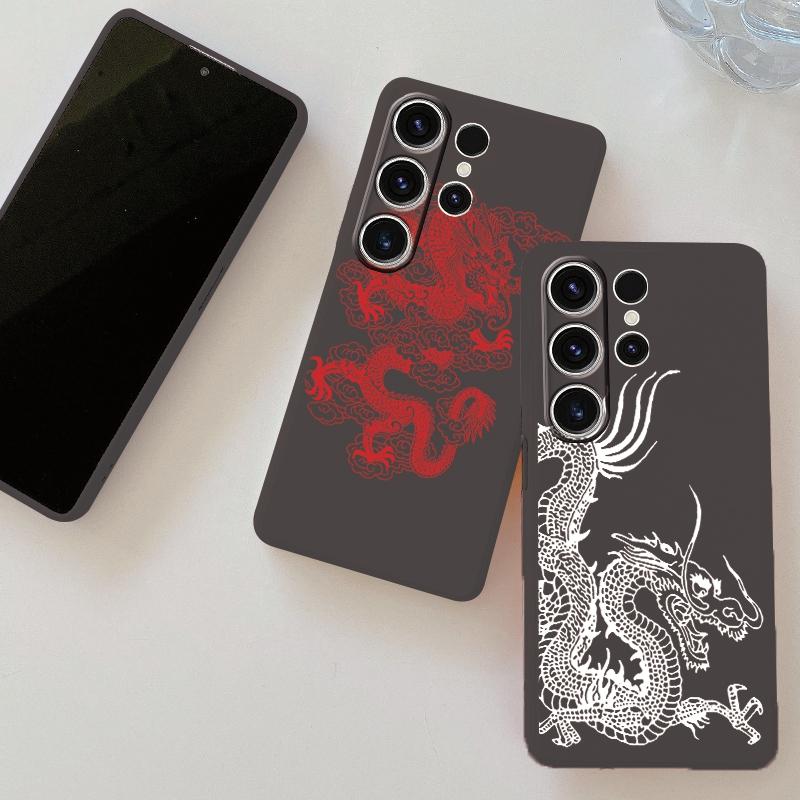 Мягкий силиконовый черный чехол с рисунком Line Chinese Loong для Xiaomi Redmi Note 13 Pro Samsung A55 A35 M35 S24 iPhone Camera Защитный противоударный чехол