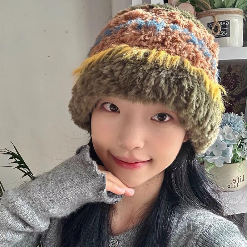 Корейские шапки-бини Ins Color Splicing, зимние, уличные, холодостойкие и теплые, защита ушей, плюшевые русские шапки для мужчин и женщин
