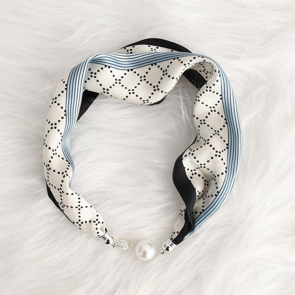 Retro Multifunctional Lazy Magnetic Silk Scarf With Diamond Studded Magnetic Buckle Small Scarf Headband For Women
