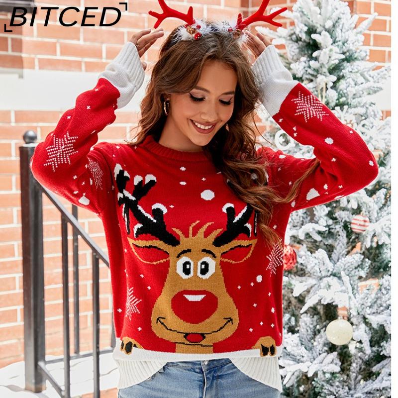 BITCED Jacquard Casual Crewneck Christmas Sweater Lazy-chic Autumn/Winter Women's Knitted Jumper