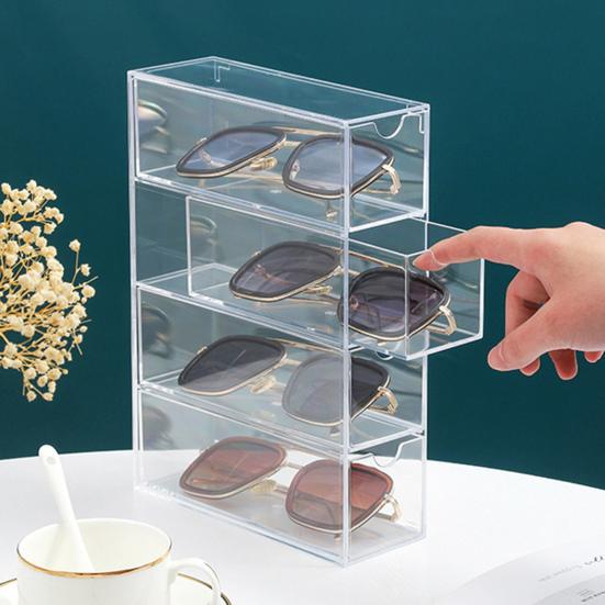 4Pcs Eyeglass Case Storage Organizer Large Capacity Dustproof Transparent Stackable Sunglass Glasses Storage Box with Lid