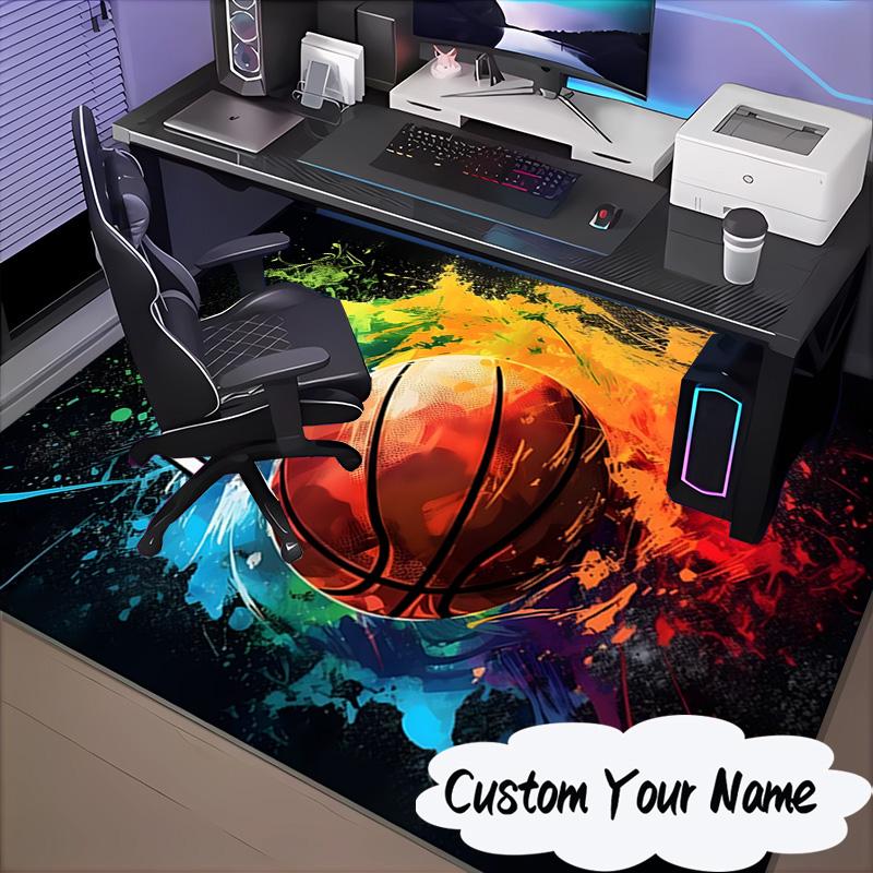 Custom Name Basketball Rug for Living Room, Game Rooms, Office, Bedroom, Floor Mat Playful Design, fan gifts Christmas decor