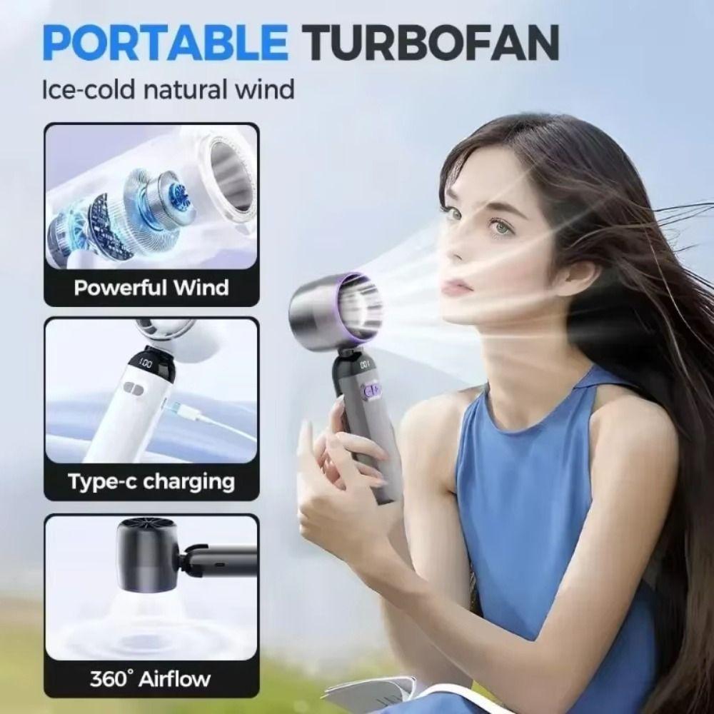 LED Digital Display Small USB Charging Fan Rechargeable Turbo Fan Mini Hand Fan Women Makeup Tools
