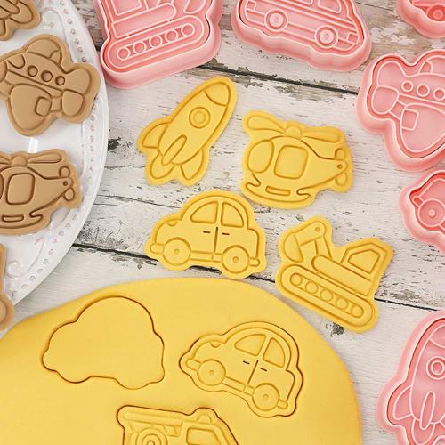 BREYLEE 8-Piece Vehicle A-Shaped Cookie Cutter Set: Car, Rocket, Bus, Ambulance, Excavator, Helicopter, Airplane. Perfect for Baking, Kitchen Baking,