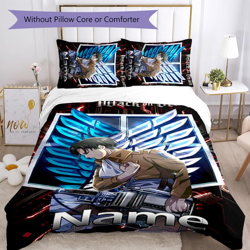 3pcs Custom Name Attack on Titan Bedding Set Duvet Cover Closure Includes 1 Duvet Cover & 2 Pillowcases for All Seasons Bedroom Decor