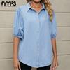 Женские модные повседневные летние джинсовые однотонные рубашки-поло с короткими рукавами и воротником-поло с принтом, блузки и рубашки