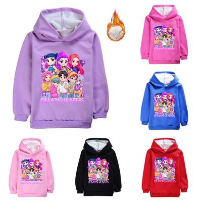4899 Девочки Kpop Руми Зои Мира Саджабойс Принт Детская Толстовка с Длинными Рукавами Бархатная Теплая Зимняя