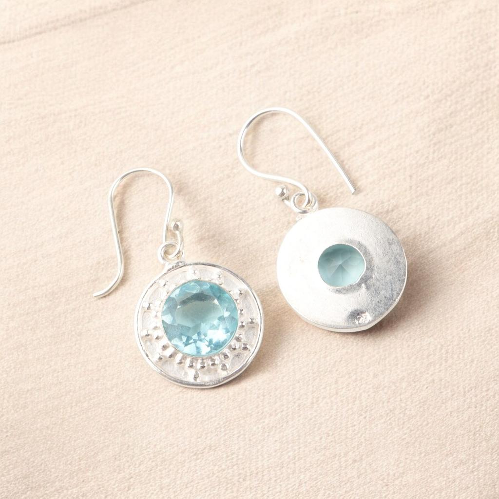 Sky Blue Topaz Gemstone 925 Solid Silver Jewelry Handmade Earrings 1.5" For Her EE-153-11