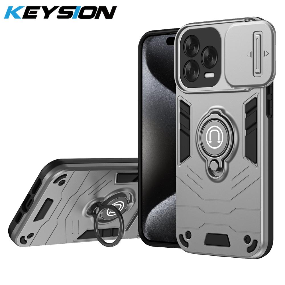 KEYSION Shockproof Case for ZTE Blade V70 Vita Silicone+PC Slide Camera Protection Ring Stand Phone Cover for Blade V70 Design