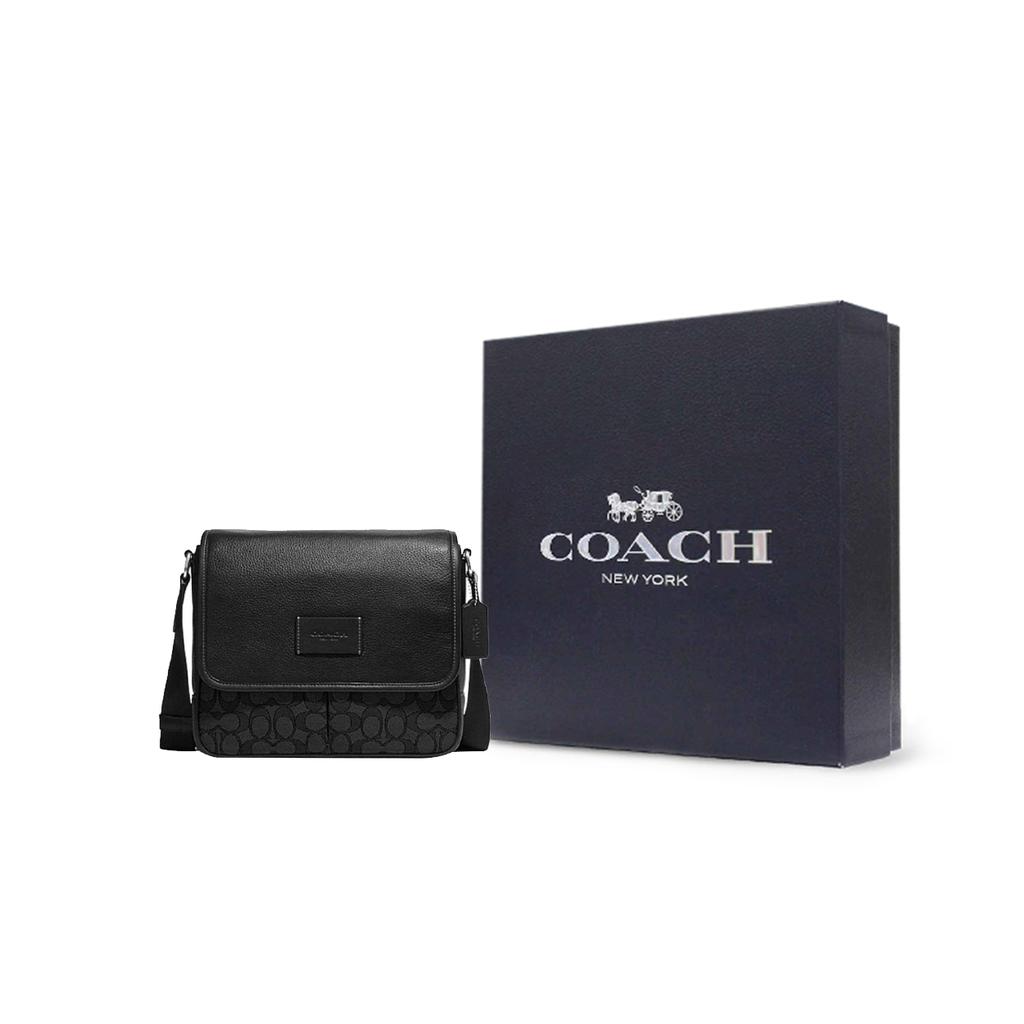 New COACH Cow Leather With Textile Messenger Bag, Shoulder Bag, Crossbody Bag Medium Men's Black CE534-SVO1U
