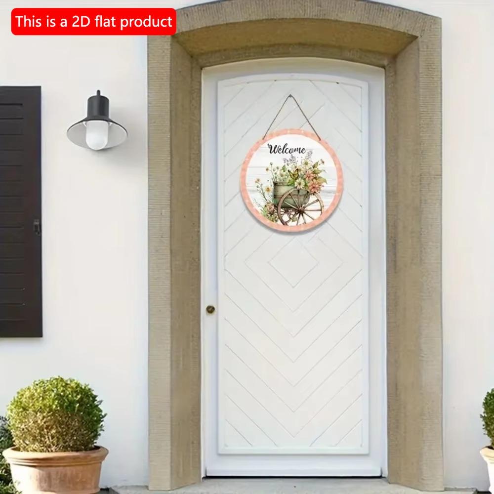 Vintage Welcome Flower Plant Sign, Round Wooden Wreath Sign for Home Room Farmhouse Porch Bar Cafe Wall Decor, Gift for Friends