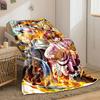 Characters in dynamic poses surrounded by flames and action effects. for all seasons blanket lunch break throw gift