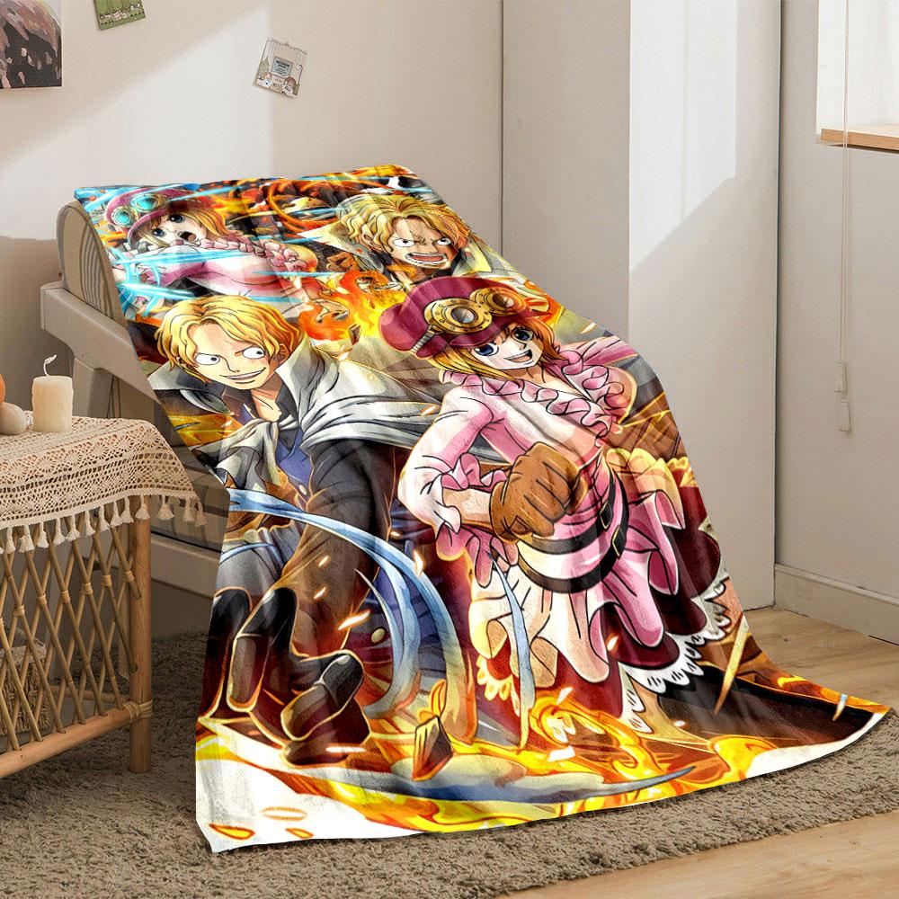 Characters in dynamic poses surrounded by flames and action effects. for all seasons blanket lunch break throw gift